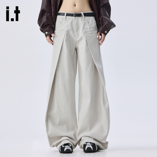 宽松长裤 男女2025春秋季 FIVECM高级感棉质褶皱休闲阔腿裤 5cm