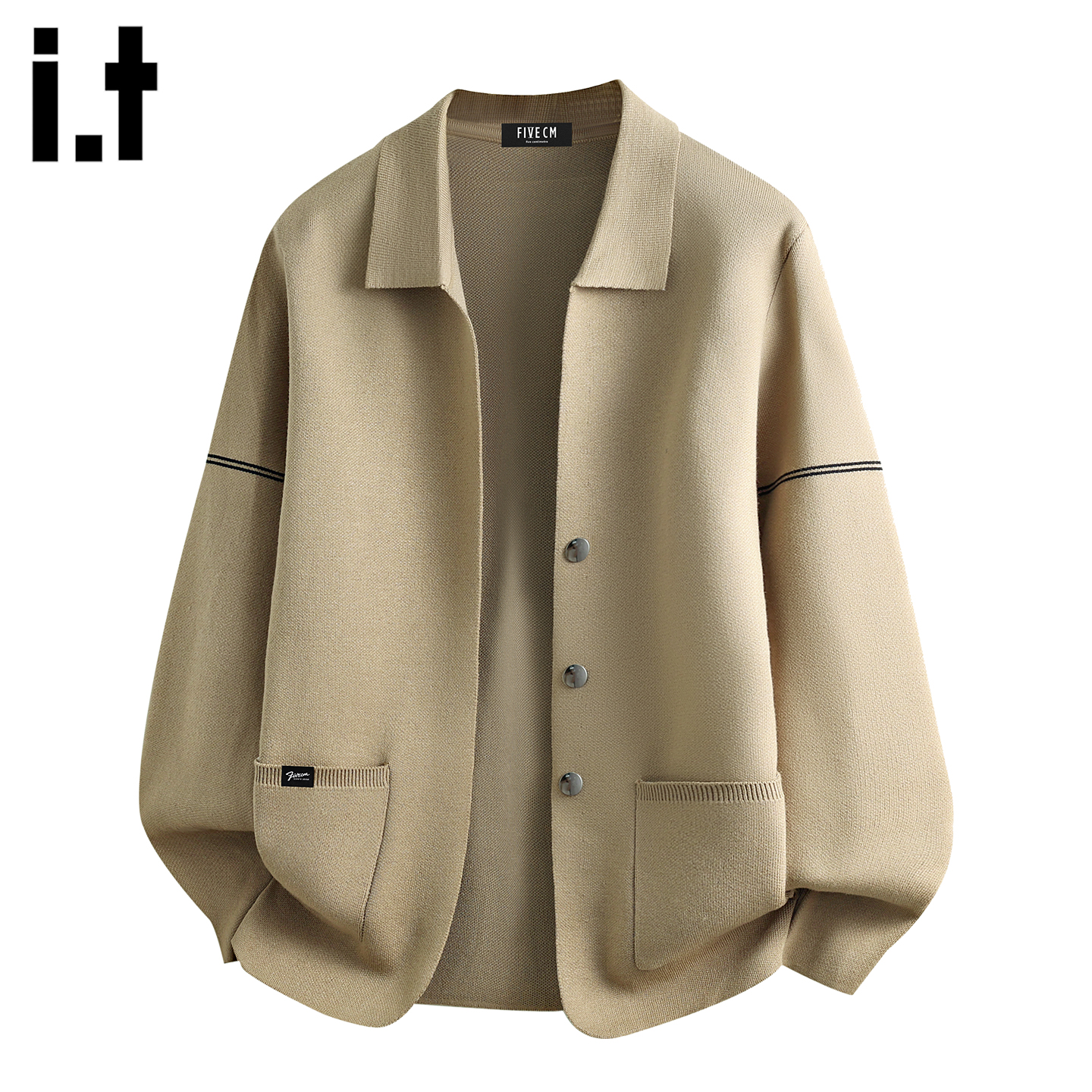 潮牌复古翻领开衫毛衣针织衫