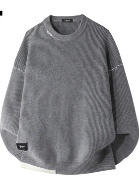 it :5cm/FIVECM灰色圆领套头长袖毛衣男士2025秋冬宽松慵懒风上衣