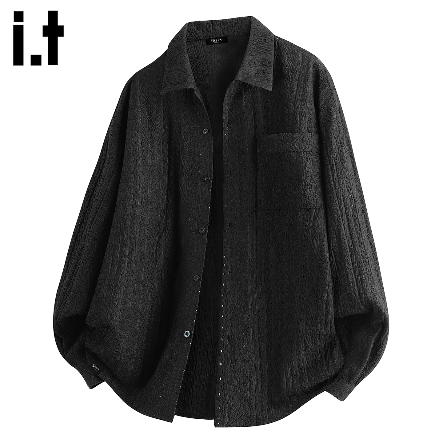 IT5cm高级感镂空提花翻领衬衫