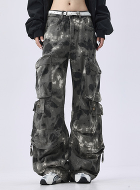 it :5cm/FIVECM时尚高街迷彩宽松工装裤男女2025秋冬拖地阔腿长裤