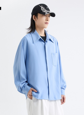 it :5cm/FIVECM高级感蓝色翻领长袖衬衫男士2025新款秋季宽松上衣