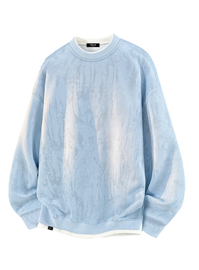 it :5cm/FIVECM蓝色扎染圆领套头长袖卫衣男士2025秋冬款宽松上衣