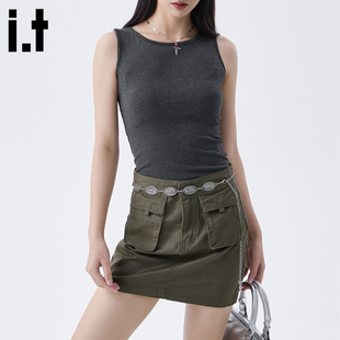 it :5cm/FIVECM灰色圆领背心女2025新款夏季短款修身小众设计上衣