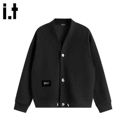 it :5cm/FIVECM黑色针织开衫卫衣外套男款2025秋季宽松v领上衣潮