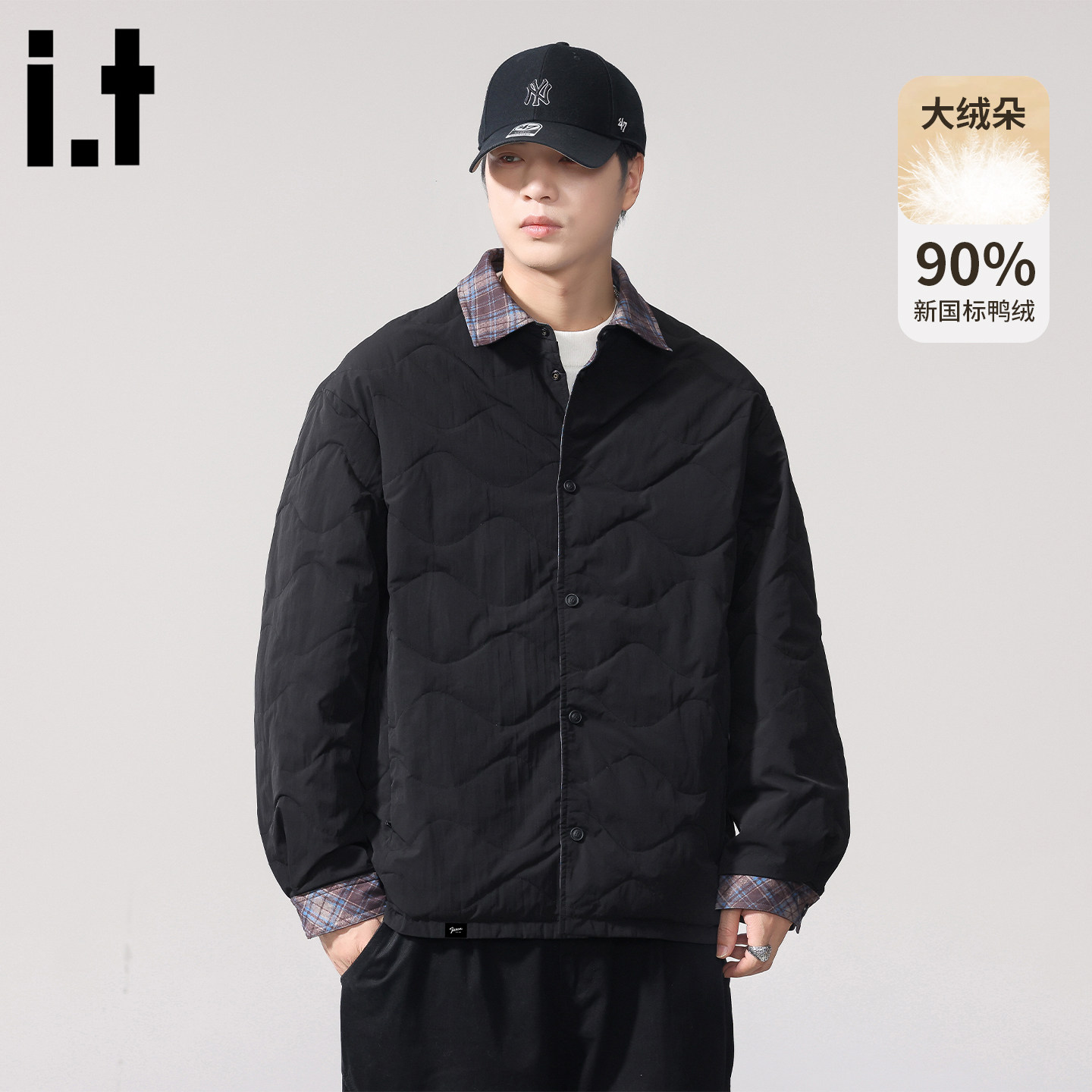 黑色轻薄衬衫式90鸭绒羽绒服男