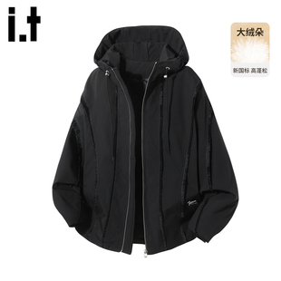 it :5cm/FIVECM黑色连帽羽绒服男款2025冬季防寒保暖90白鸭绒外套