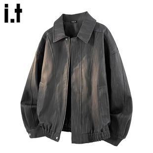 it :5cm/FIVECM时尚pu皮皮衣夹克男士2025秋冬季休闲翻领宽松外套