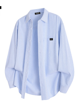 it :5cm/FIVECM蓝白条纹翻领单排扣长袖衬衫男士2025春秋宽松上衣