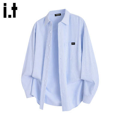 IT'S5cm蓝白条纹翻领长袖衬衫