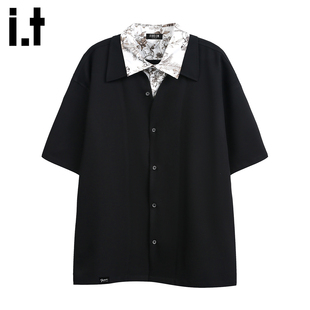 it :5cm/FIVECM老钱风古巴领假两件短袖衬衫男女夏季新款百搭上衣