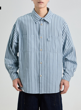 it :5cm/FIVECM男士蓝色条纹长袖衬衫男款2025秋季宽松高级感上衣