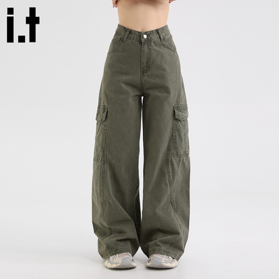 IT5cm军绿色牛仔工装裤