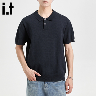 it :5cm/FIVECM两粒扣polo领短袖针织t恤男款2025夏短款宽松上衣