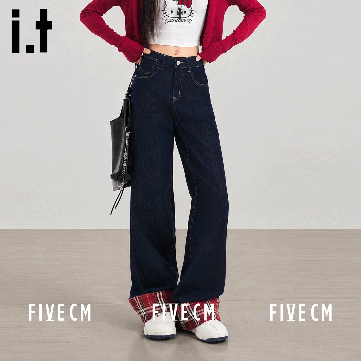 itFIVECM高腰垂感牛仔拖地裤