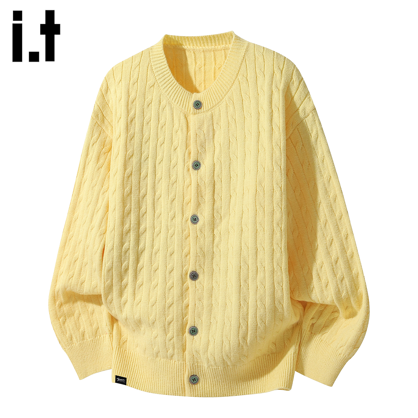it :5cm/FIVECM黄色单排扣针织开衫毛衣男女秋冬宽松百搭外套上衣