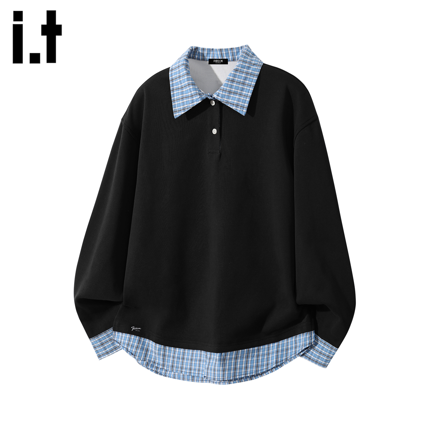 潮牌假两件翻领卫衣休闲宽松