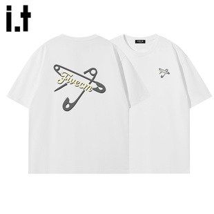 it :5cm/FIVECM夏季纯棉短袖男女时尚百搭宽松白色圆领休闲t恤潮