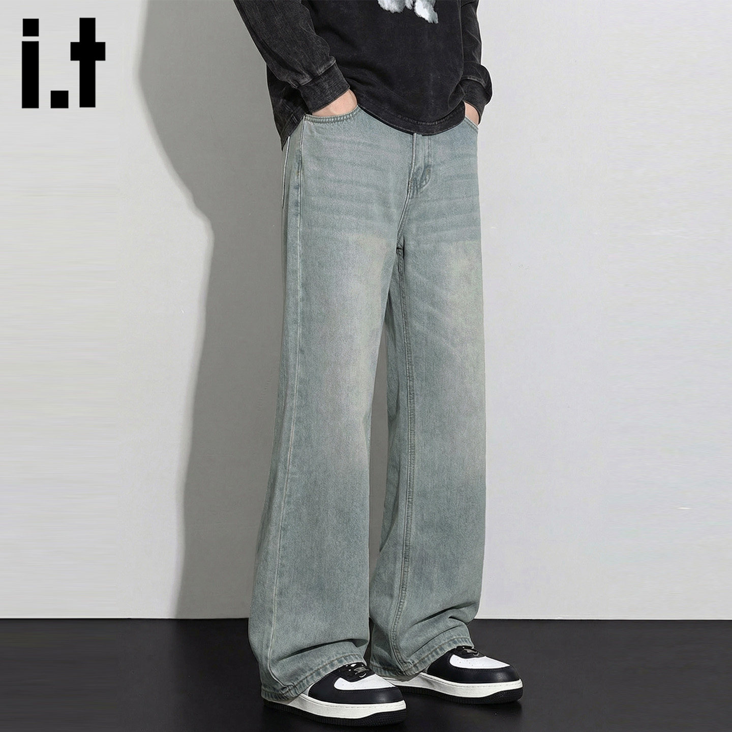 it :5cm/FIVECM蓝色微喇牛仔裤男款春秋设计感阔腿宽松休闲长裤女