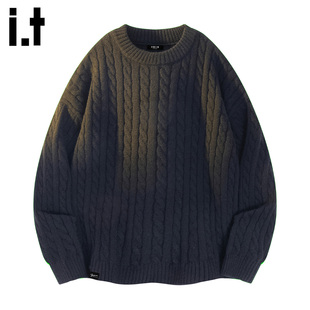 it :5cm/FIVECM黑色针织衫毛衣男款2025秋季复古麻花圆领休闲上衣