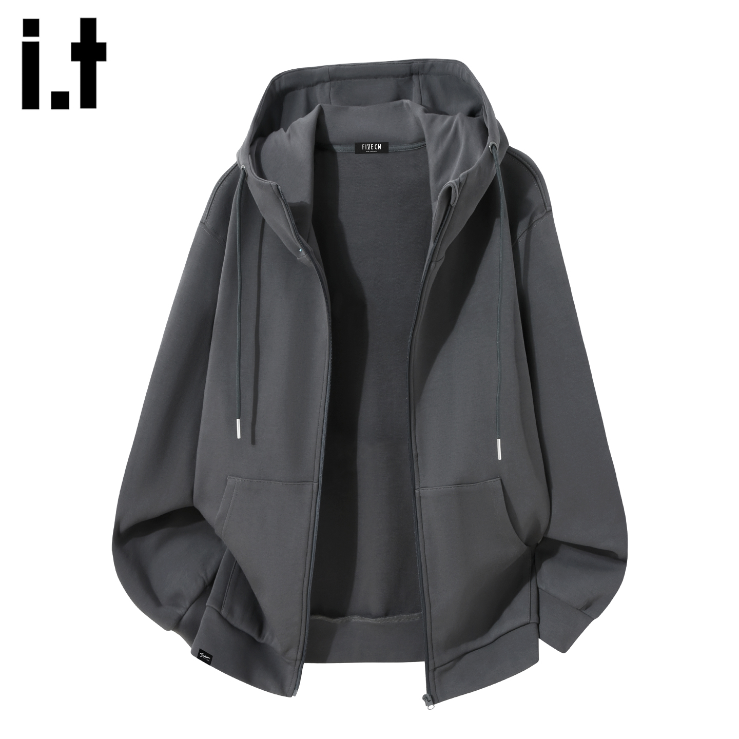 灰色拉链开衫连帽卫衣男款