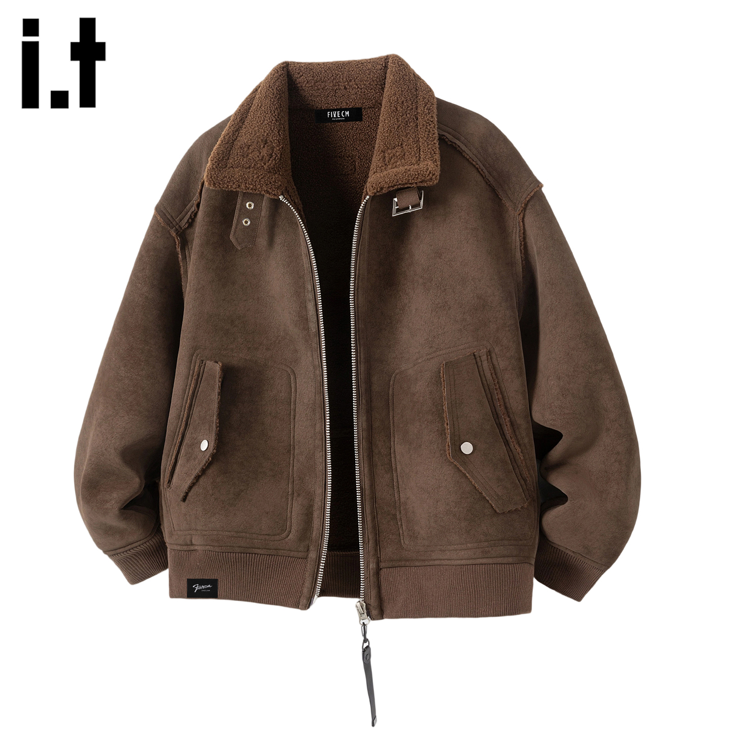 春秋新款皮毛一体麂皮羊羔毛外套