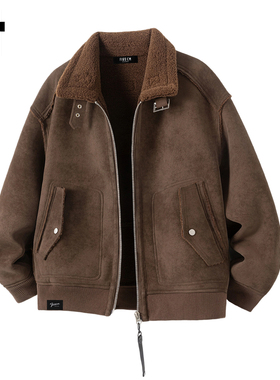 it :5cm/FIVECM皮毛一体麂皮羊羔毛外套男士2025冬季加绒防风夹克