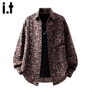 it :5cm/FIVECM美式复古豹纹衬衫男春季设计感小众宽松百搭衬衣潮