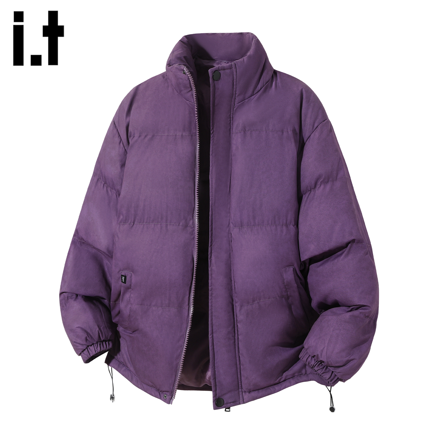 紫色立领棉服男士2025冬季