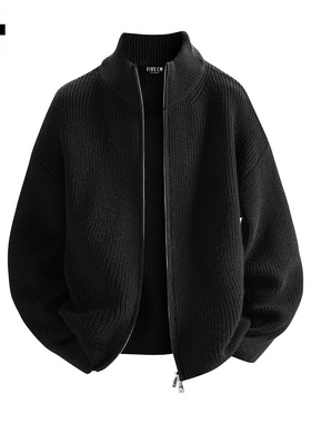 it :5cm/FIVECM黑色拉链立领开衫毛衣外套男士2025秋冬款宽松上衣