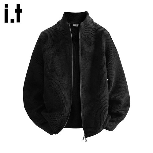 IT'S5cm黑色拉链立领开衫毛衣