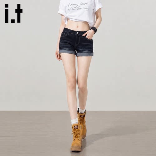itFIVECM复古卷边牛仔短裤女