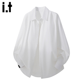 5cm FIVECM白色垂感翻领长袖 衬衫 男士 2026春秋宽松高级感上衣