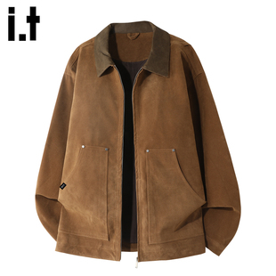 it :5cm/FIVECM痞帅复古麂皮翻领防风夹克男款2025秋冬季宽松外套