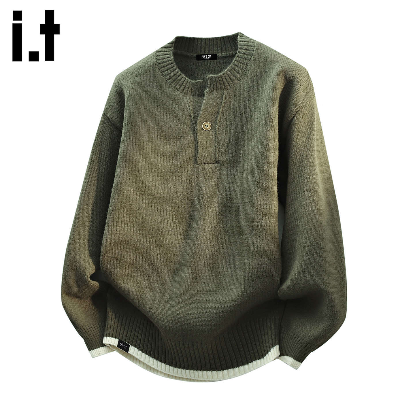 IT'S5cm/五cm绿色亨利领针织衫