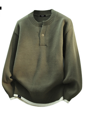 it :5cm/FIVECM绿色亨利领针织毛衣男款2025秋冬宽松百搭休闲上衣