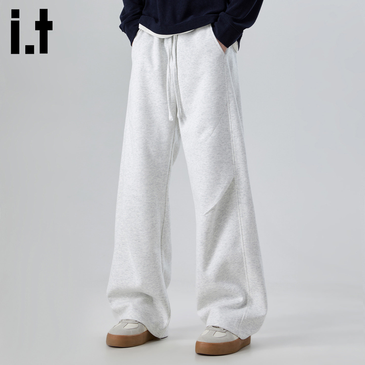 it :5cm/FIVECM白色抽绳运动卫裤男款2026春夏宽松阔腿休闲直筒裤