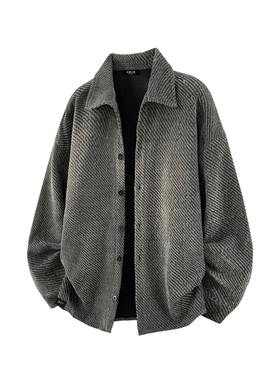 it :5cm/FIVECM灰色雪尼尔翻领夹克外套男士2025新款秋冬宽松上衣