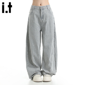 2025夏秋宽松直筒裤 潮 条纹喷墨牛仔裤 男女款 5cm FIVECM美式