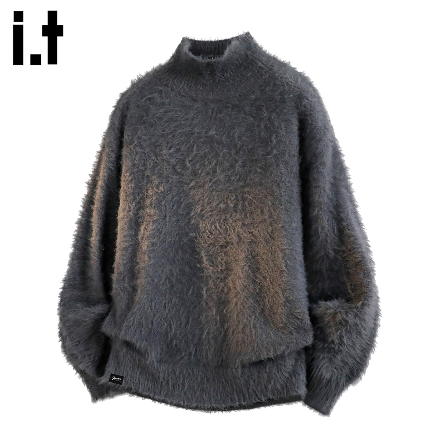 it :5cm/FIVECM美式半立领黑色毛衣男秋新款宽松休闲慵懒风针织衫