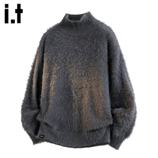 it :5cm/FIVECM美式半立领黑色毛衣男秋新款宽松休闲慵懒风针织衫
