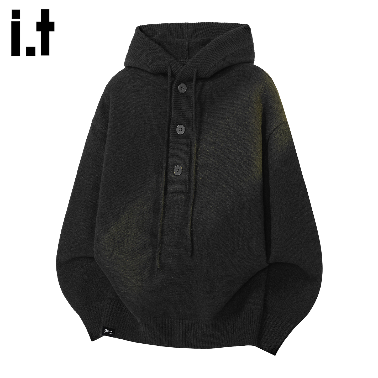 IT'S5cm黑色三粒扣连帽针织衫