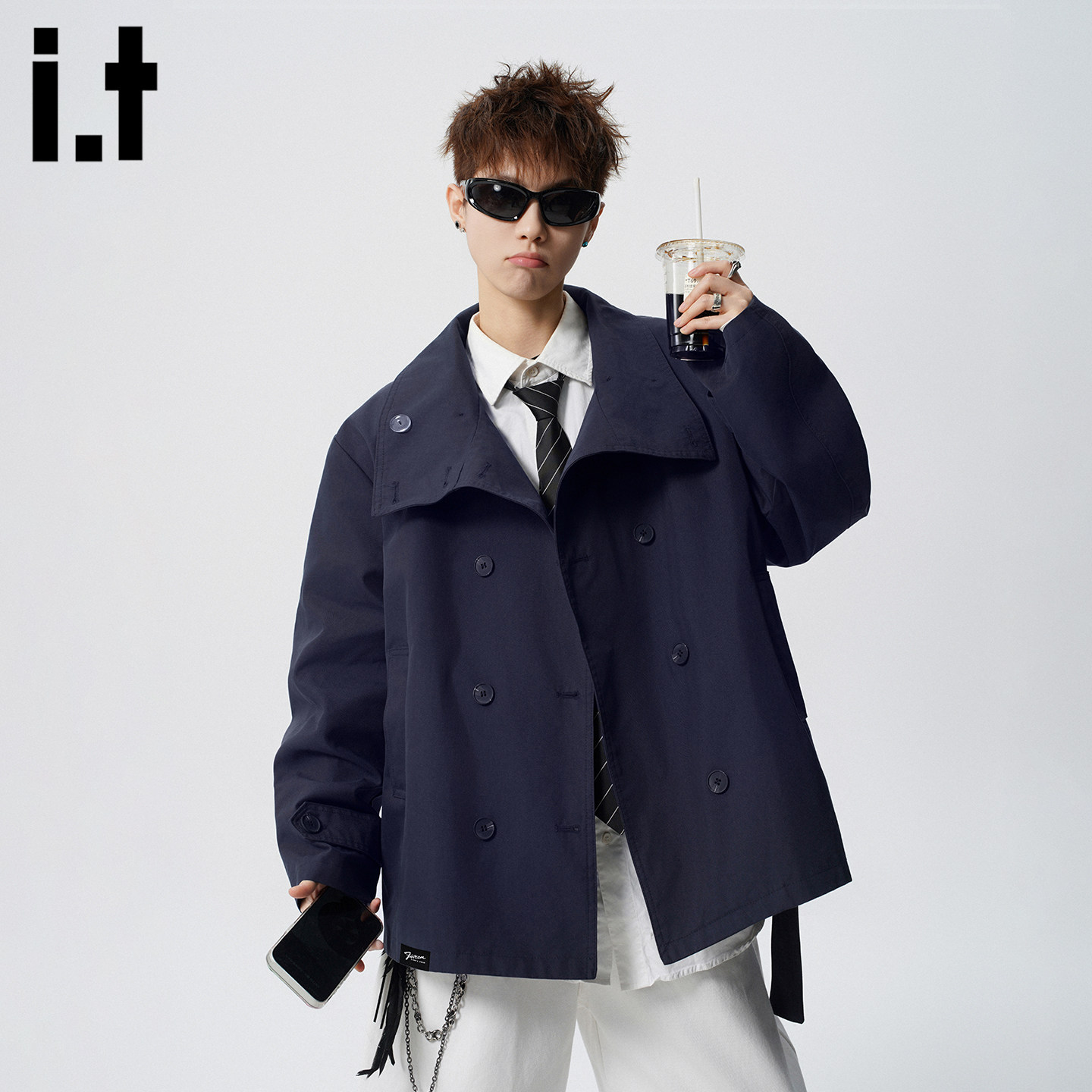 it :5cm/FIVECM设计感双排扣短款风衣夹克男春季宽松痞帅上衣外套