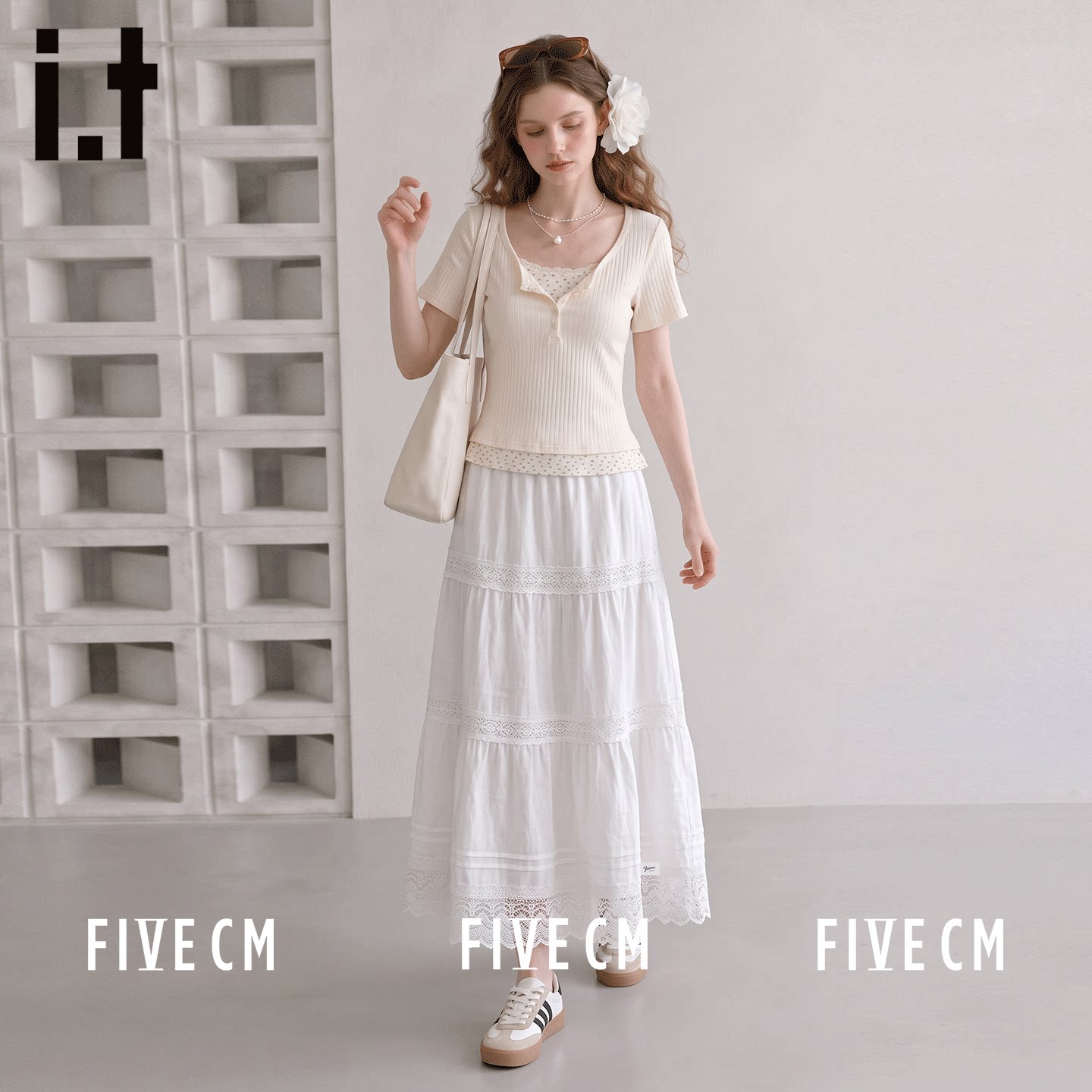itFIVECM白色蕾丝半身中裙女