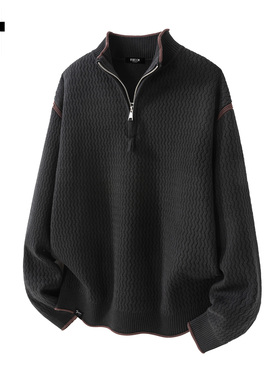 it :5cm/FIVECM纹理设计感立领毛衣男士2025秋冬半拉链套头针织衫