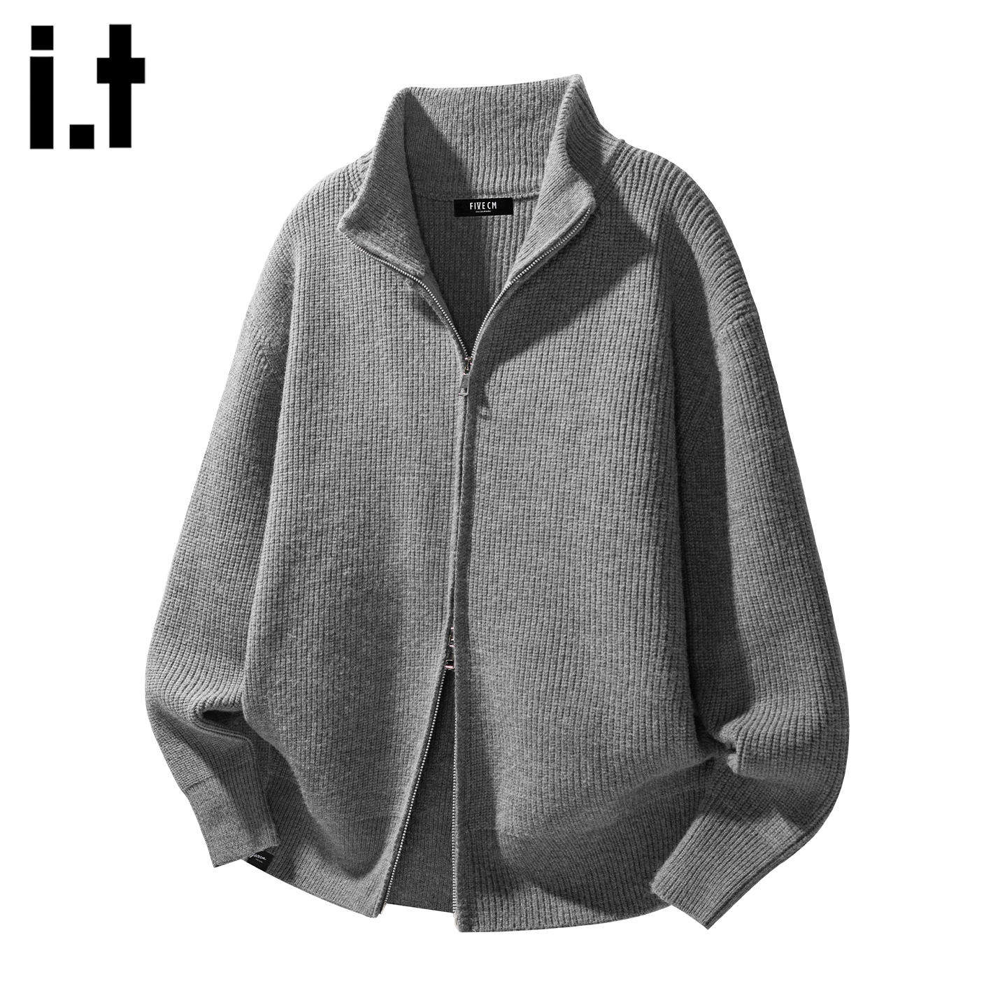 IT'S5cm/五cm灰色立领开衫毛衣