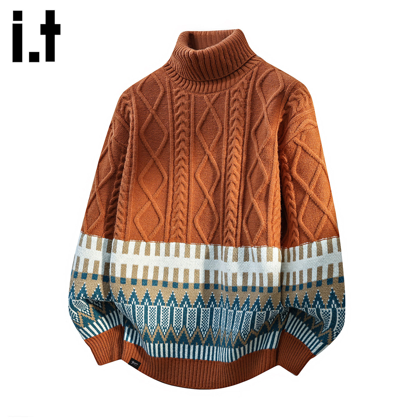 it秋冬高领麻灰男针织打底衫