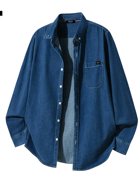 it :5cm/FIVECM时尚潮流翻领牛仔衬衫男款2025春秋季宽松休闲上衣