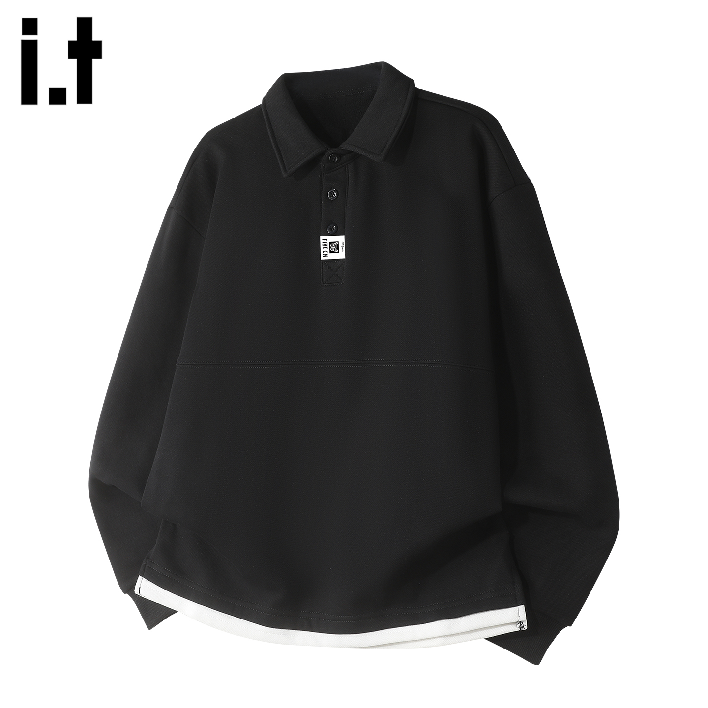 春秋新款黑色翻领长袖卫衣