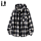 5cm FIVECM美式 复古格子连帽衬衫 男2025秋季 休闲宽松潮流外衣